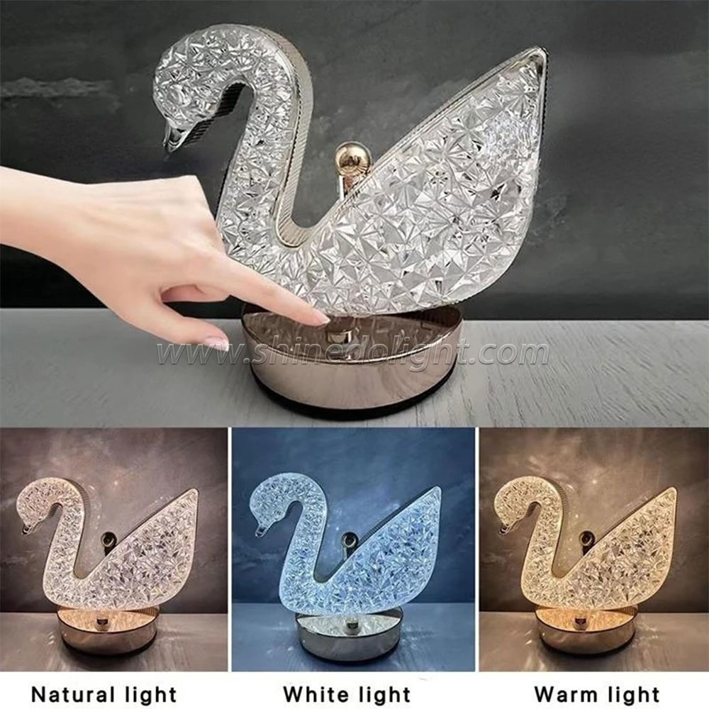 Crystal Duck Table Lamp Bedroom Birthday Gift Romantic USB Nightlight Diamond Rose Atmosphere Lamp SD-SR456