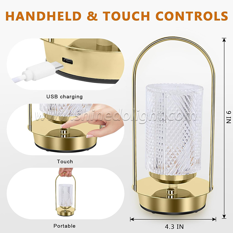 Portable Hanging Metal Table Lamp Dimmable Wireless Table Lamp Rechargeable Bedroom Bedside Night Light SD-SR459