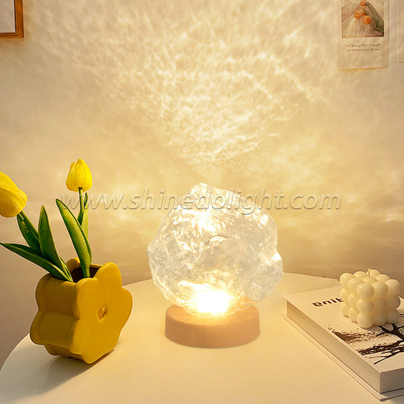 Stone Glass Lampshade Night Light Rechargeable Atmosphere Table Beside Lamp for Bedroom Decoration Fashionable Led Table Lamp SD-SR633