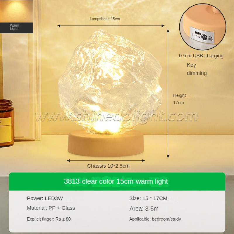 Stone Glass Lampshade Night Light Rechargeable Atmosphere Table Beside Lamp for Bedroom Decoration Fashionable Led Table Lamp SD-SR633