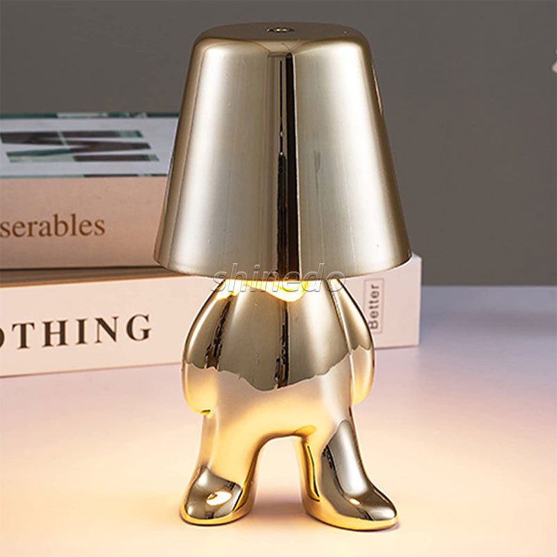 Golden Table Lamp Decor Thinker Statue LED Table Lamp With USB Port Home Living Room Office Shelf Decor SD-SR556