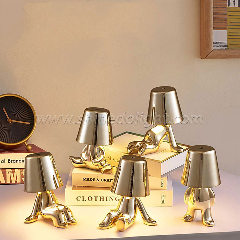 Golden Table Lamp Decor Thinker Statue LED Table Lamp With USB Port Home Living Room Office Shelf Decor SD-SR556