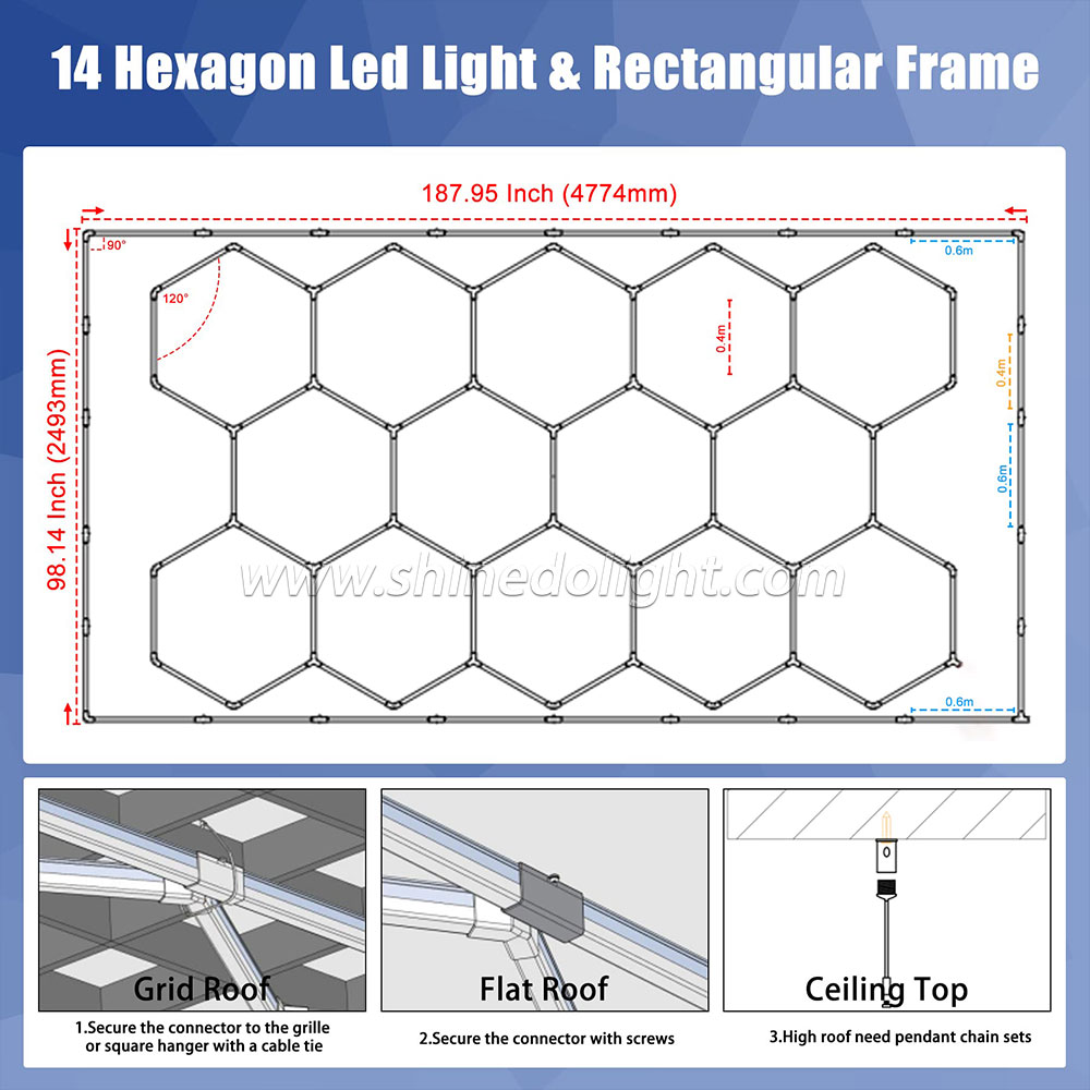 Custom Hexagon Workshop clothing store Lights Led For Car Shop And Garage honeycomb lights Led hexagon Work Garage Light Ceil SD-SL1085