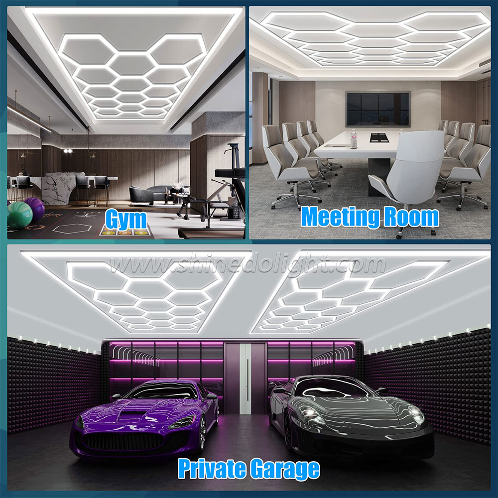 Custom Hexagon Workshop clothing store Lights Led For Car Shop And Garage honeycomb lights Led hexagon Work Garage Light Ceil SD-SL1085