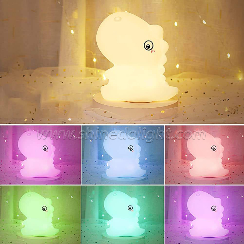 Cartoon dinosaur silicone light color gradient patting nightlight USB charging decorative light SD-SR680