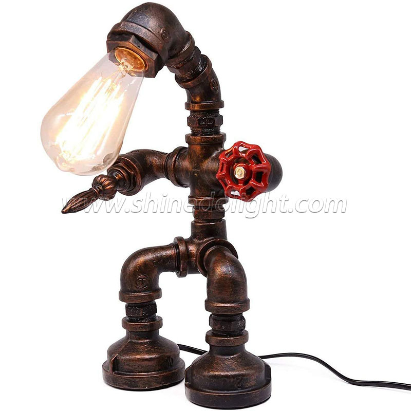 Cross-border for personalized creative iron pipe industrial retro style coffee bar desk water pipe robot lamp SD-SR762