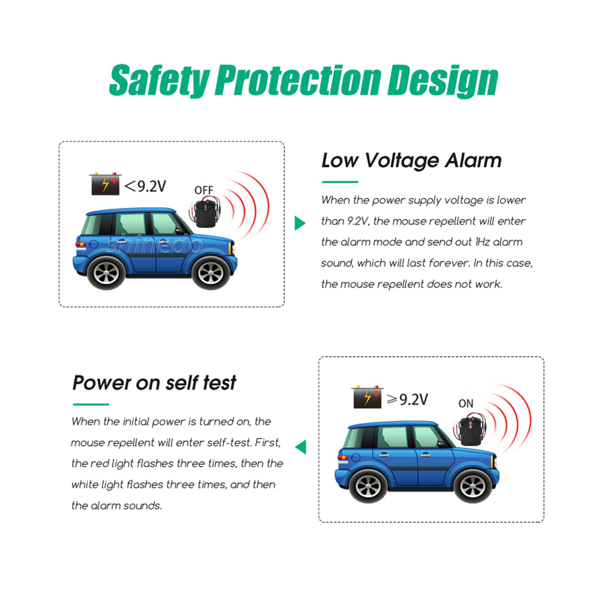 The vehicle electronic mouse repellent is used to prevent rat pests from gnawing on electrical wires at night