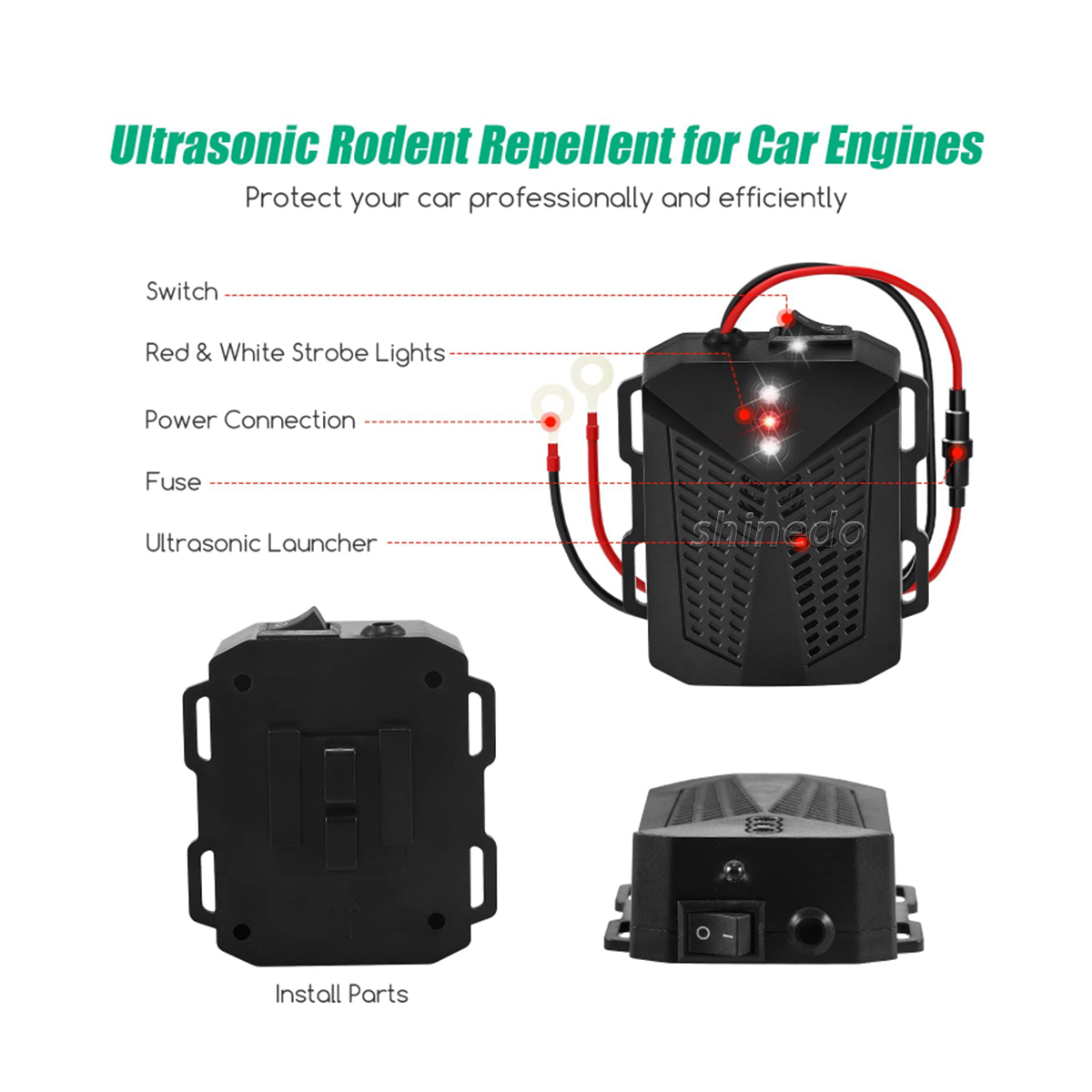 The vehicle electronic mouse repellent is used to prevent rat pests from gnawing on electrical wires at night