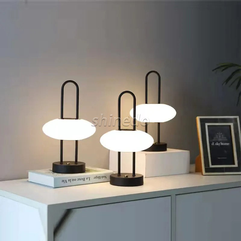 Black Led Table Lamp Metal Frame Portable Led Desktop Night Light Office Hotel Moon Decorated Light Table Lamp Base Metal