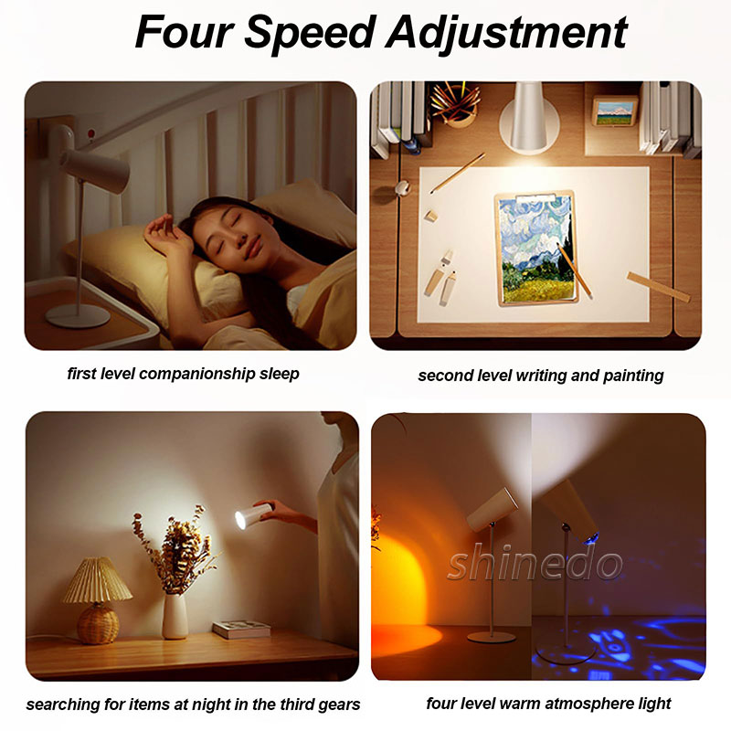 Multifunction Usb Rechargeable Magnetic Sunset Light Detach Flashlight Touch Control Portable Led Cordless Reading Table Lamp