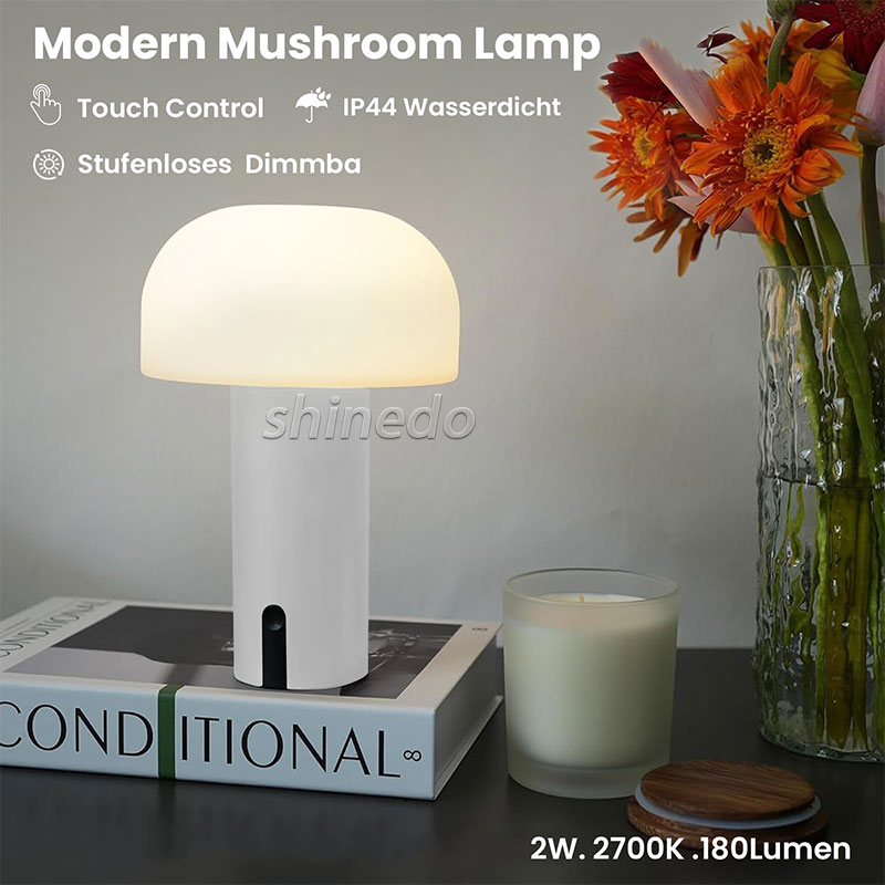 Creative Mushroom Metal Bedside Lamp Atmosphere Decorative Room Lights Night Portable Led Cordless Table Lamp With Touch Sensor