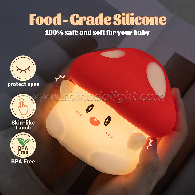 Home bedroom baby kid cartoon night light led Patting Mushroom Shape Decoration light Mini Silicone Night Lamp Light SD-SR499