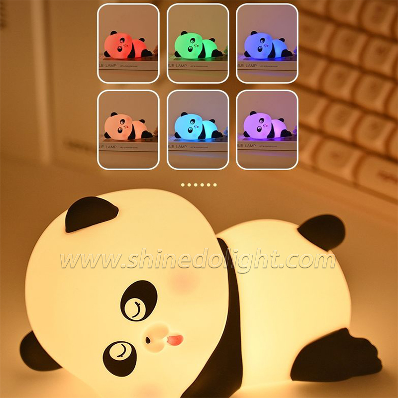 LED Cute Panda Night Lights For Kid Dimmable 7 Colors Bedroom Pat Light Rechargeable Touch Soft Silicone Baby Night Light SD-SR1008