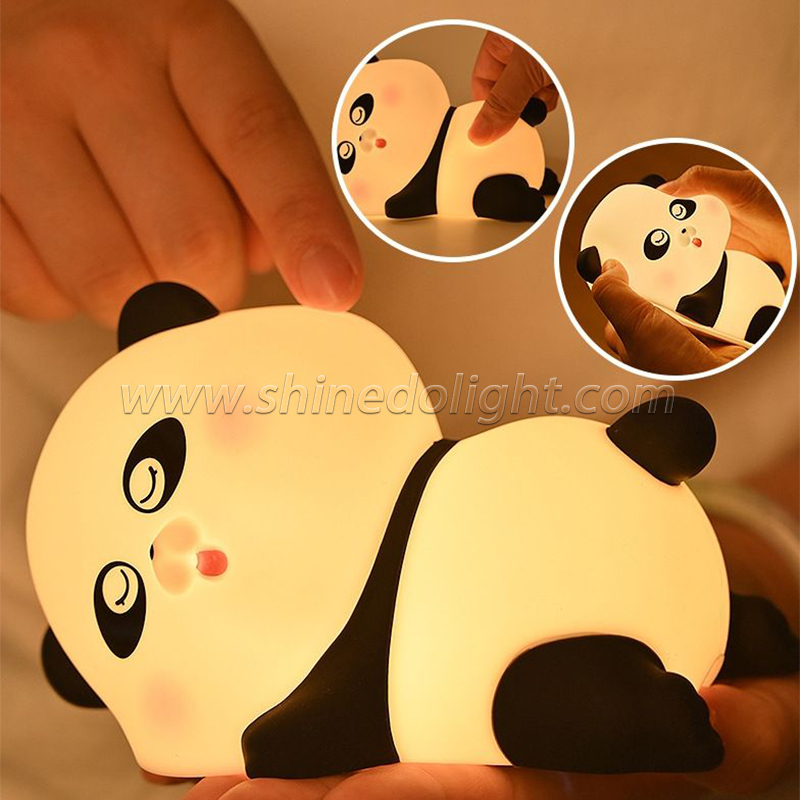 LED Cute Panda Night Lights For Kid Dimmable 7 Colors Bedroom Pat Light Rechargeable Touch Soft Silicone Baby Night Light SD-SR1008