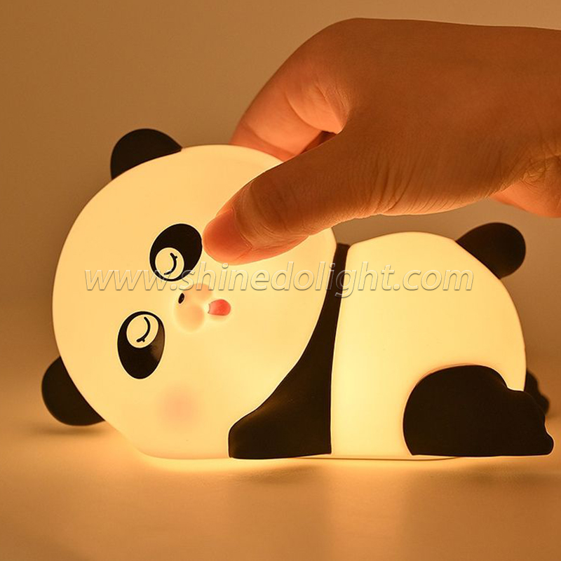 LED Cute Panda Night Lights For Kid Dimmable 7 Colors Bedroom Pat Light Rechargeable Touch Soft Silicone Baby Night Light SD-SR1008