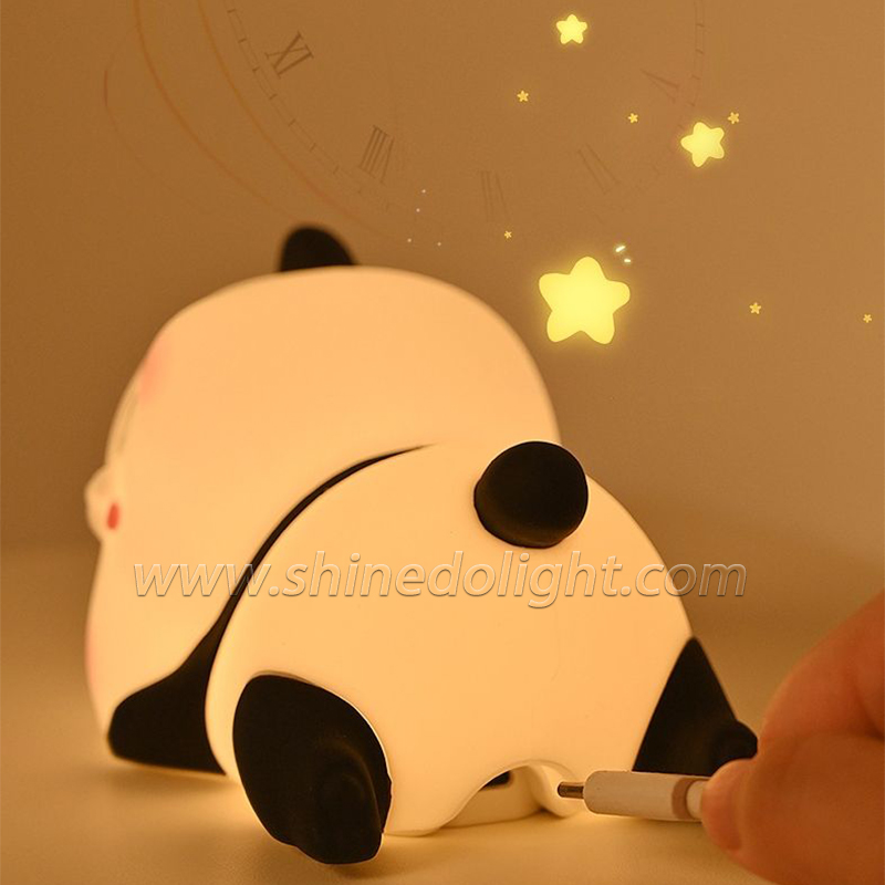 LED Cute Panda Night Lights For Kid Dimmable 7 Colors Bedroom Pat Light Rechargeable Touch Soft Silicone Baby Night Light SD-SR1008