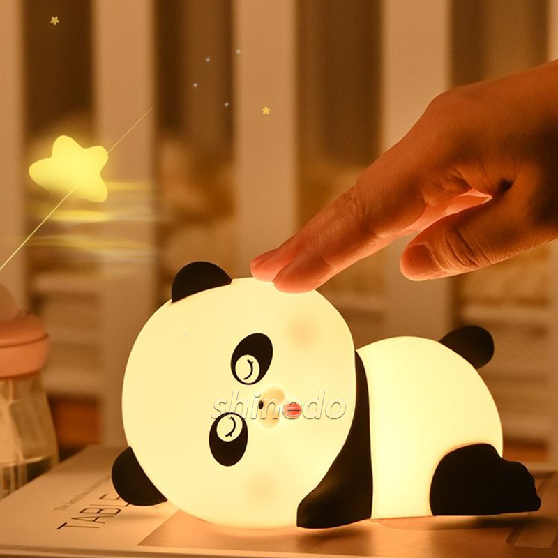 LED Cute Panda Night Lights For Kid Dimmable 7 Colors Bedroom Pat Light Rechargeable Touch Soft Silicone Baby Night Light SD-SR1008