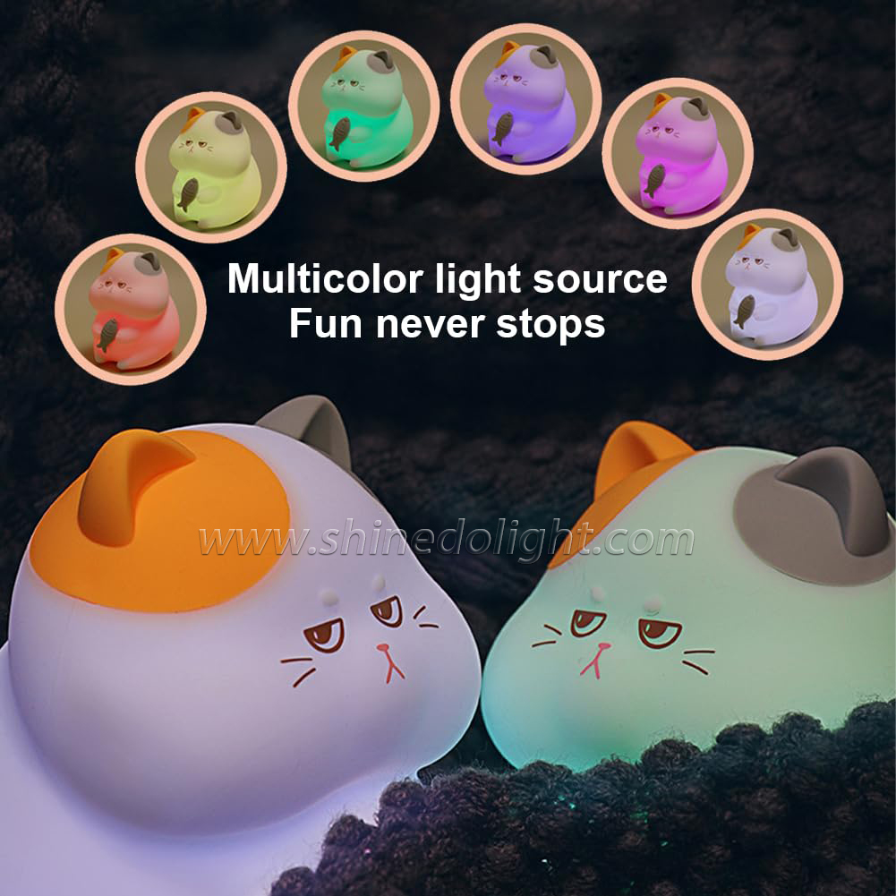 Cartoon Cat Light Led Manufactur Cute Silicone Night Lamp Kids Baby Sleeping Colorful Pat Touch Night Light For Bedroom SD-SR1009