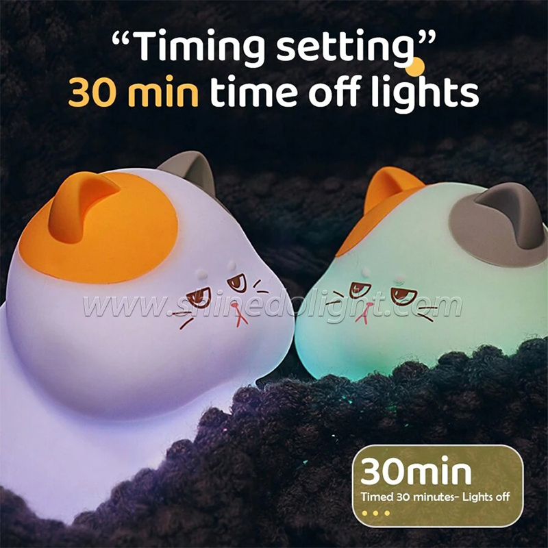 Cartoon Cat Light Led Manufactur Cute Silicone Night Lamp Kids Baby Sleeping Colorful Pat Touch Night Light For Bedroom SD-SR1009