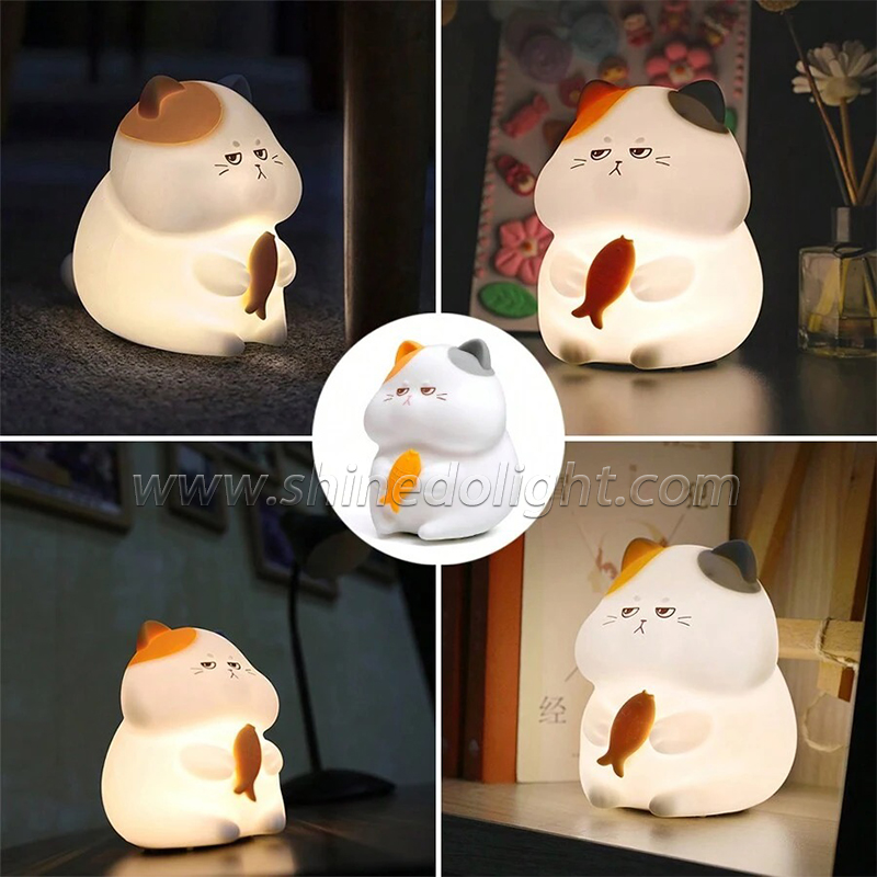 Cartoon Cat Light Led Manufactur Cute Silicone Night Lamp Kids Baby Sleeping Colorful Pat Touch Night Light For Bedroom SD-SR1009