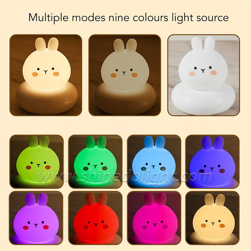 Custom Silicone Night Light Children Eye Protection Warm Light Led Night Lamp Rechargeable Bedroom Bedside Rabbit Night Light SD-SR1013