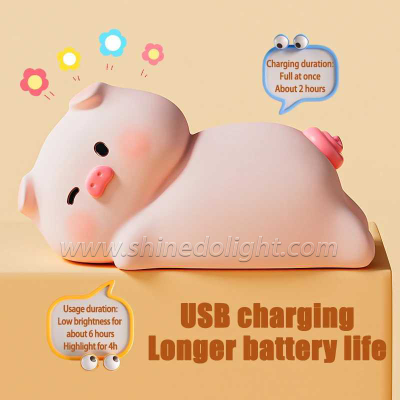 Touch Sensor Led Pat Night Light Rechargeable Cartoon Pig Silicone Animal Light Baby Toy Kids Lamp Night Light Bedroom SD-SR1017