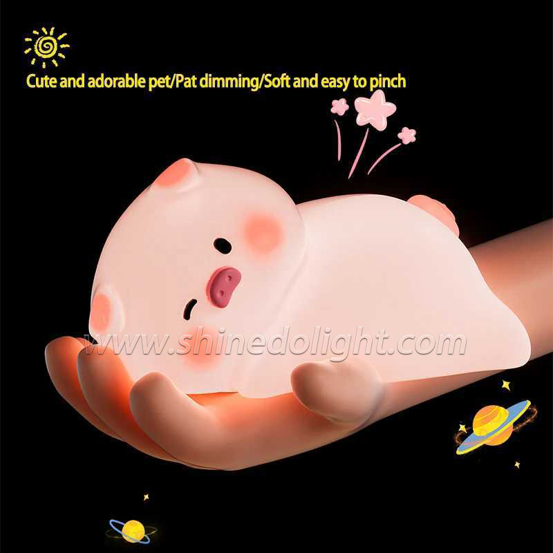 Touch Sensor Led Pat Night Light Rechargeable Cartoon Pig Silicone Animal Light Baby Toy Kids Lamp Night Light Bedroom SD-SR1017