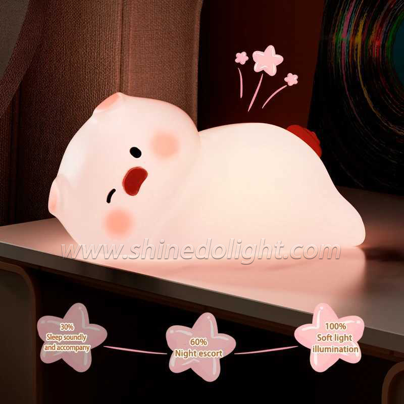 Touch Sensor Led Pat Night Light Rechargeable Cartoon Pig Silicone Animal Light Baby Toy Kids Lamp Night Light Bedroom SD-SR1017