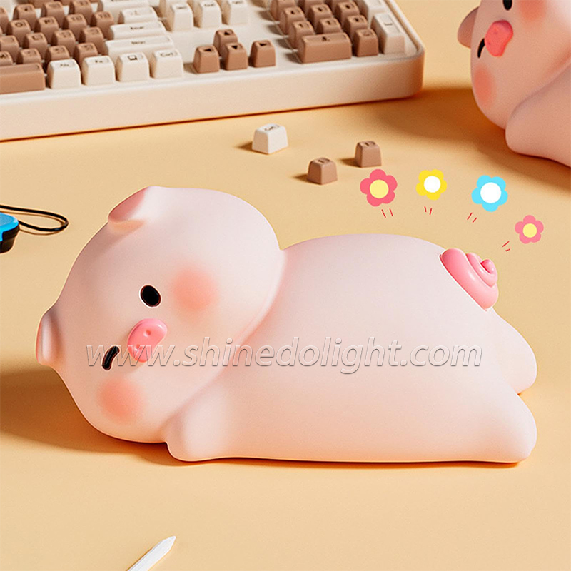 Touch Sensor Led Pat Night Light Rechargeable Cartoon Pig Silicone Animal Light Baby Toy Kids Lamp Night Light Bedroom SD-SR1017