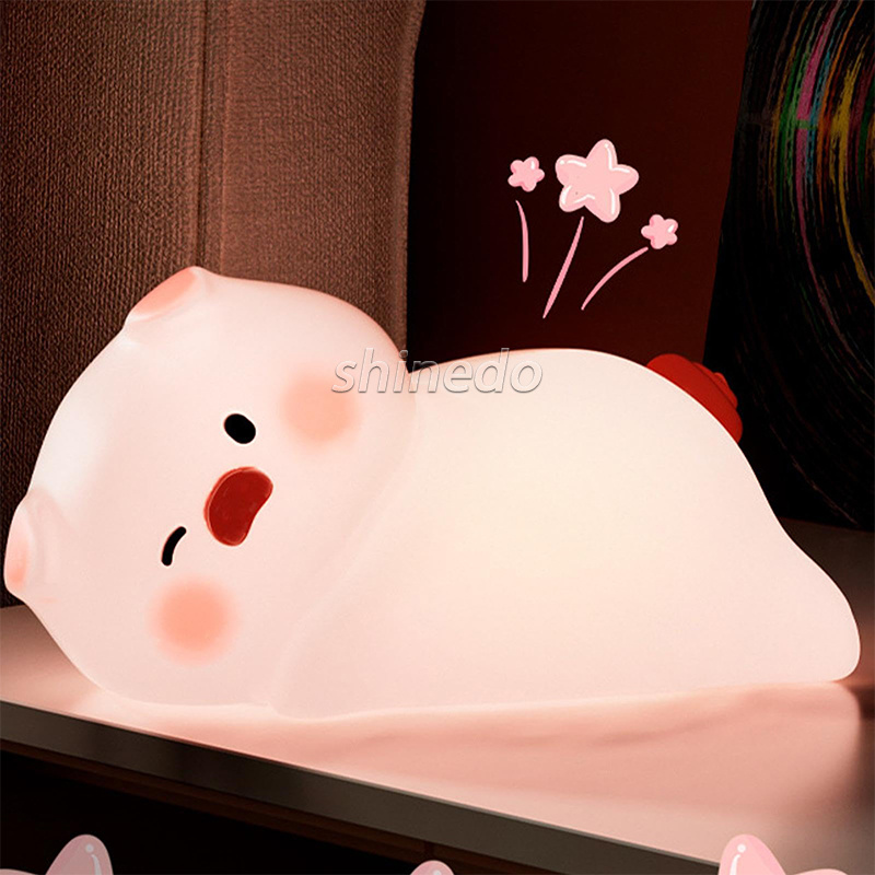 Touch Sensor Led Pat Night Light Rechargeable Cartoon Pig Silicone Animal Light Baby Toy Kids Lamp Night Light Bedroom SD-SR1017