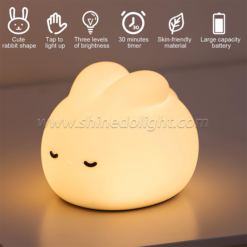 Mini Night Light Atmosphere Rabbit Silicone Led Light Bedroom Bedside Lamps Creative Birthday Decoration Baby Touch Night Light SD-SR1019