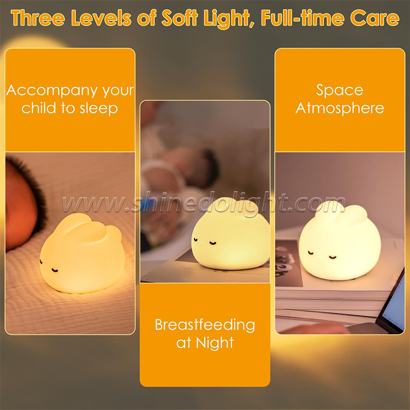 Mini Night Light Atmosphere Rabbit Silicone Led Light Bedroom Bedside Lamps Creative Birthday Decoration Baby Touch Night Light SD-SR1019