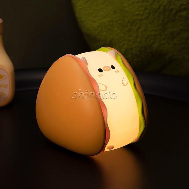 Piggy Hamburger Night Light Touch Led Control Pat Light Bedside Table Lamp Rechargeable Kids Sublimation Night Light Silicone SD-SR1020