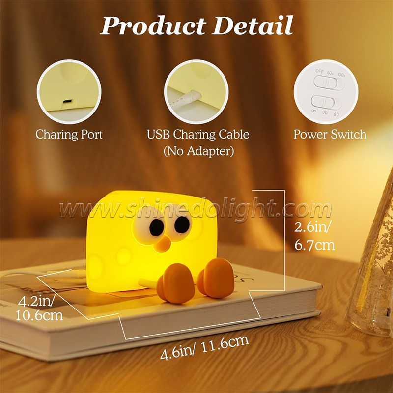 Cute Cartoon Cheese Led Night Light Rechargeable Mini Bedside Lamps Desktop Birthday Gift Silicone Kids Led Pat Night Light SD-SR1021