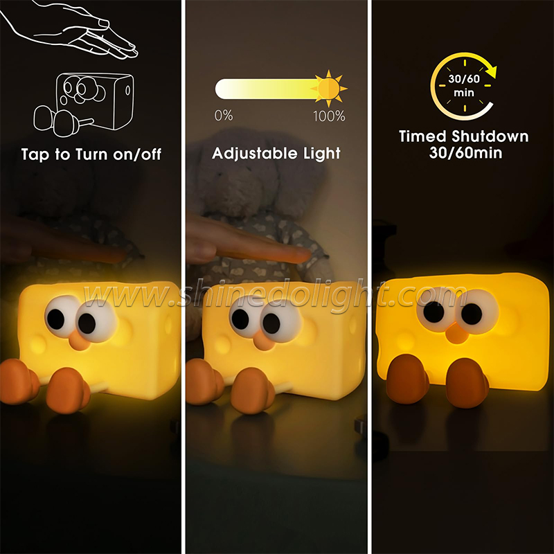 Cute Cartoon Cheese Led Night Light Rechargeable Mini Bedside Lamps Desktop Birthday Gift Silicone Kids Led Pat Night Light SD-SR1021