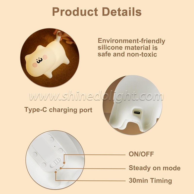 Usb Chargeable Led Lamp Atmosphere Pat Touch Light Cart SD-SR1022oon Animal Led Light Birthday Gift Baby Sleep Silicone Night Light