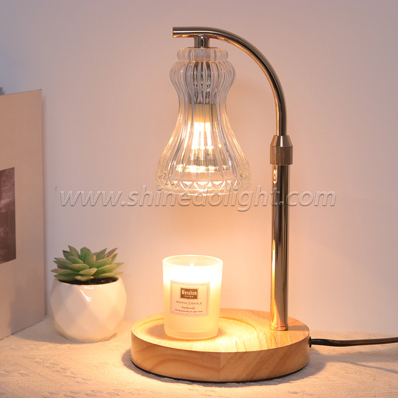 Wooden Base Lantern Wax Candle Melting Warmer Light Luxury Glass Aromatherapy Burner Fragrance Candle for Bedroom SD-SL1727