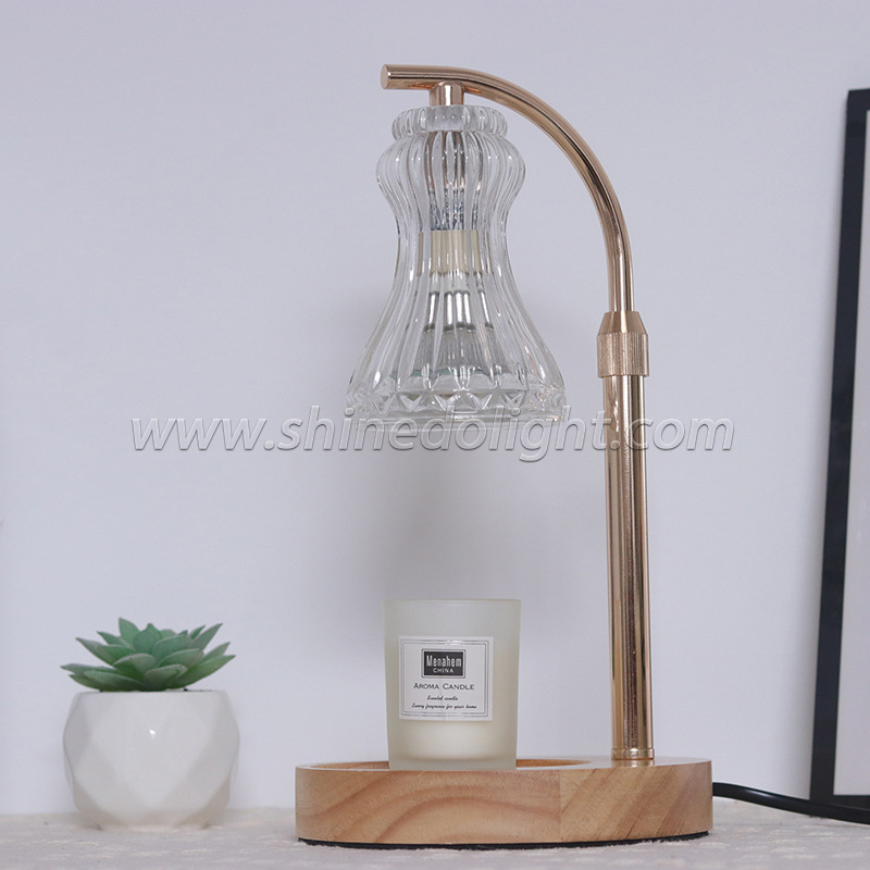 Wooden Base Lantern Wax Candle Melting Warmer Light Luxury Glass Aromatherapy Burner Fragrance Candle for Bedroom SD-SL1727