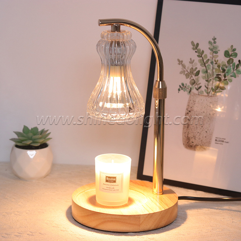 Wooden Base Lantern Wax Candle Melting Warmer Light Luxury Glass Aromatherapy Burner Fragrance Candle for Bedroom SD-SL1727