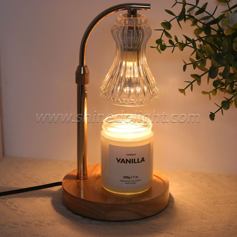 Wooden Base Lantern Wax Candle Melting Warmer Light Luxury Glass Aromatherapy Burner Fragrance Candle for Bedroom SD-SL1727