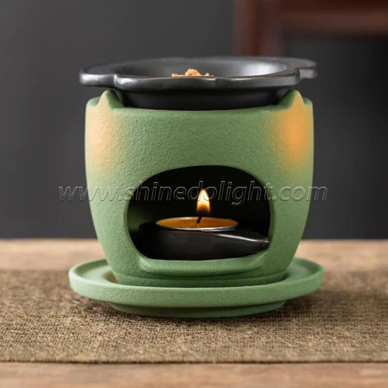 Mini Green Ceramic Candle Oil Burner Vintage Style Incense Ceramic Wax Aroma Porcelain Essential Oil Burner for Home Decor SD-SL1738