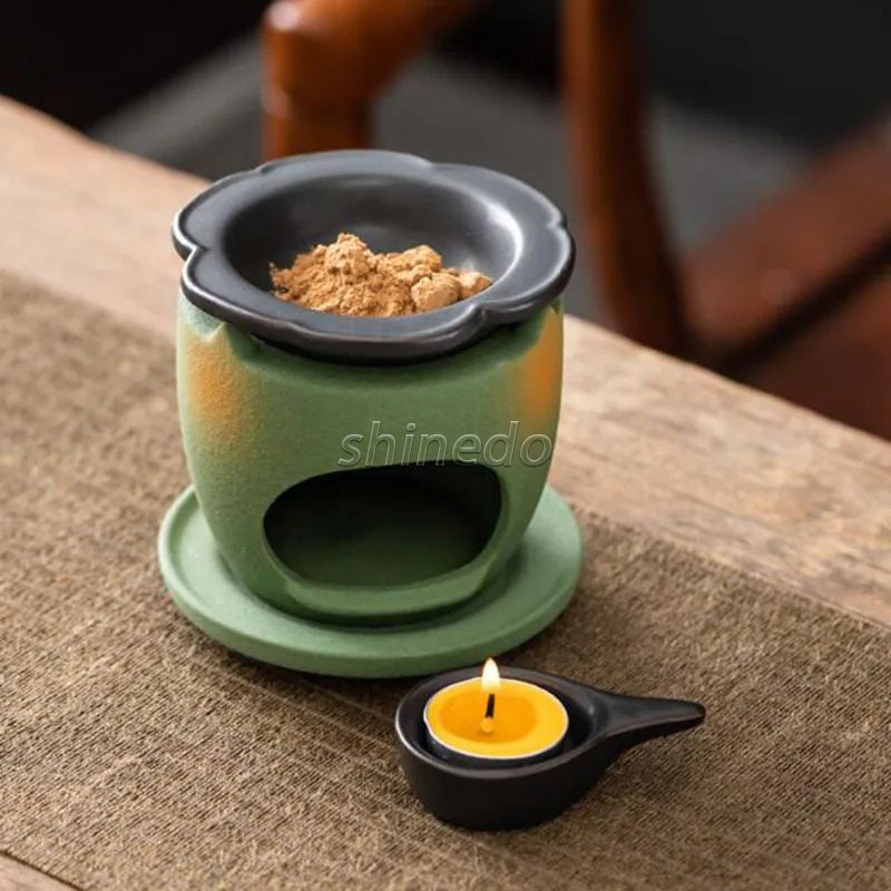 Mini Green Ceramic Candle Oil Burner Vintage Style Incense Ceramic Wax Aroma Porcelain Essential Oil Burner for Home Decor SD-SL1738