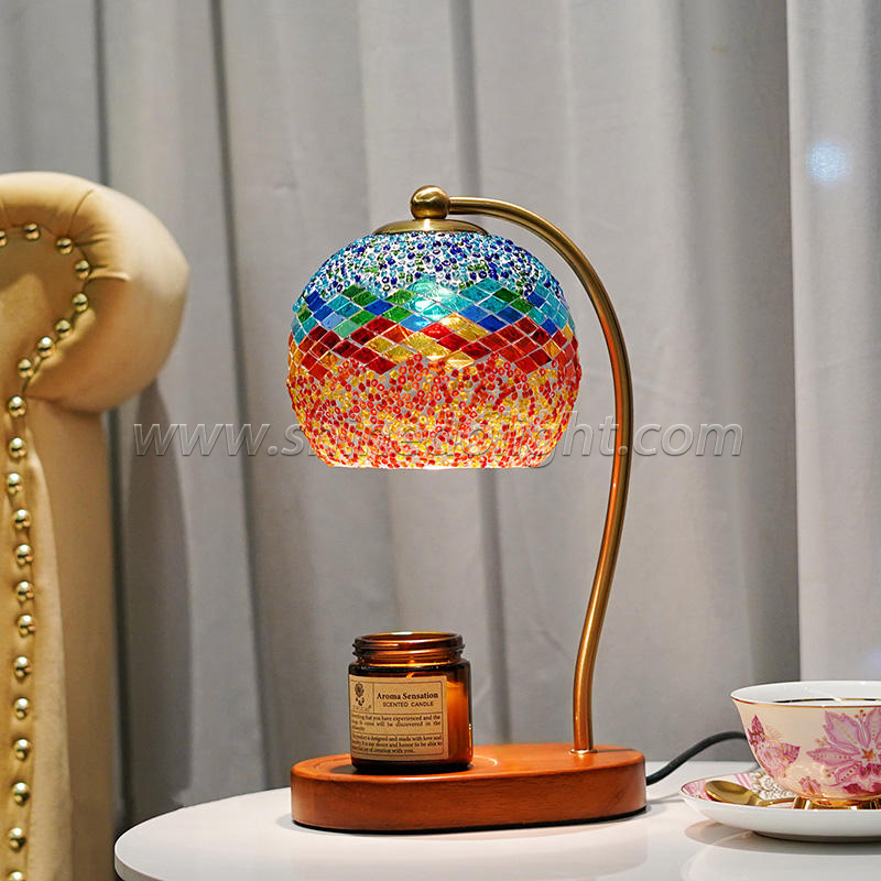 Wooden Base Elegant Shape Wax Warmer Lamp Multicolor Glass Table Lamps Home Decor Bedroom Room Aromatherapy Candle Warmer Lamp SD-SL1746