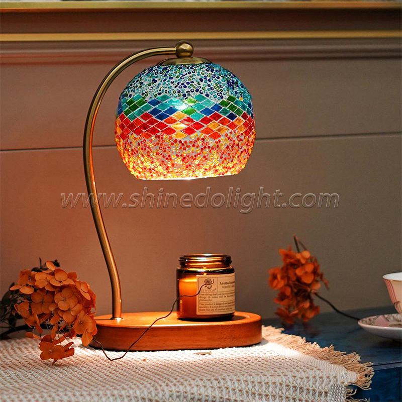 Wooden Base Elegant Shape Wax Warmer Lamp Multicolor Glass Table Lamps Home Decor Bedroom Room Aromatherapy Candle Warmer Lamp SD-SL1746