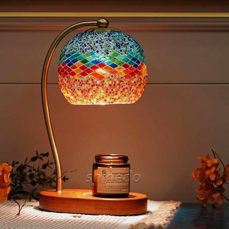 Wooden Base Elegant Shape Wax Warmer Lamp Multicolor Glass Table Lamps Home Decor Bedroom Room Aromatherapy Candle Warmer Lamp SD-SL1746