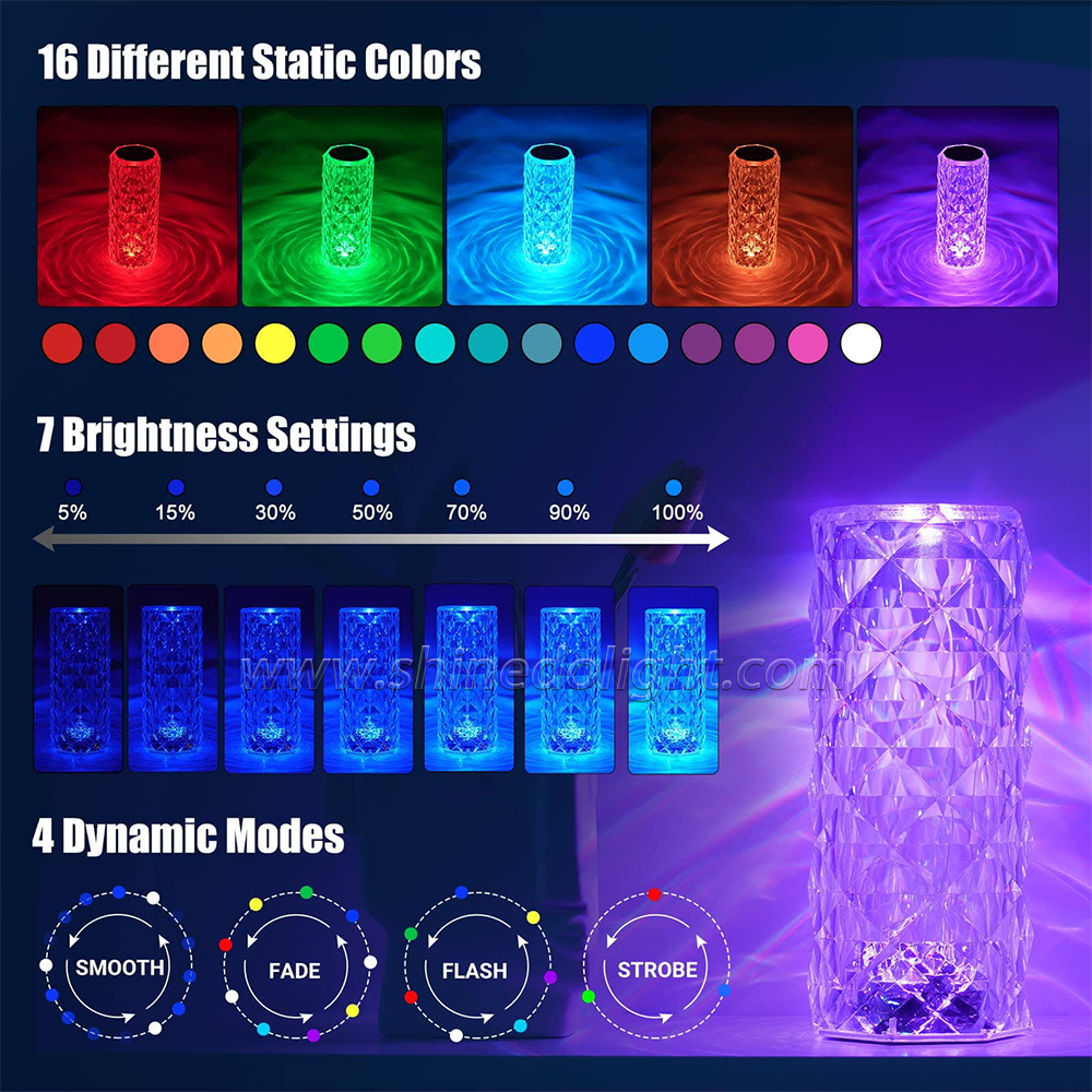 16/3 Colors LED Night Light Rose Light Touch Control Atmosphere lamp RGB Color Changing Crystal Table Lamp for Bedroom SD-SL339