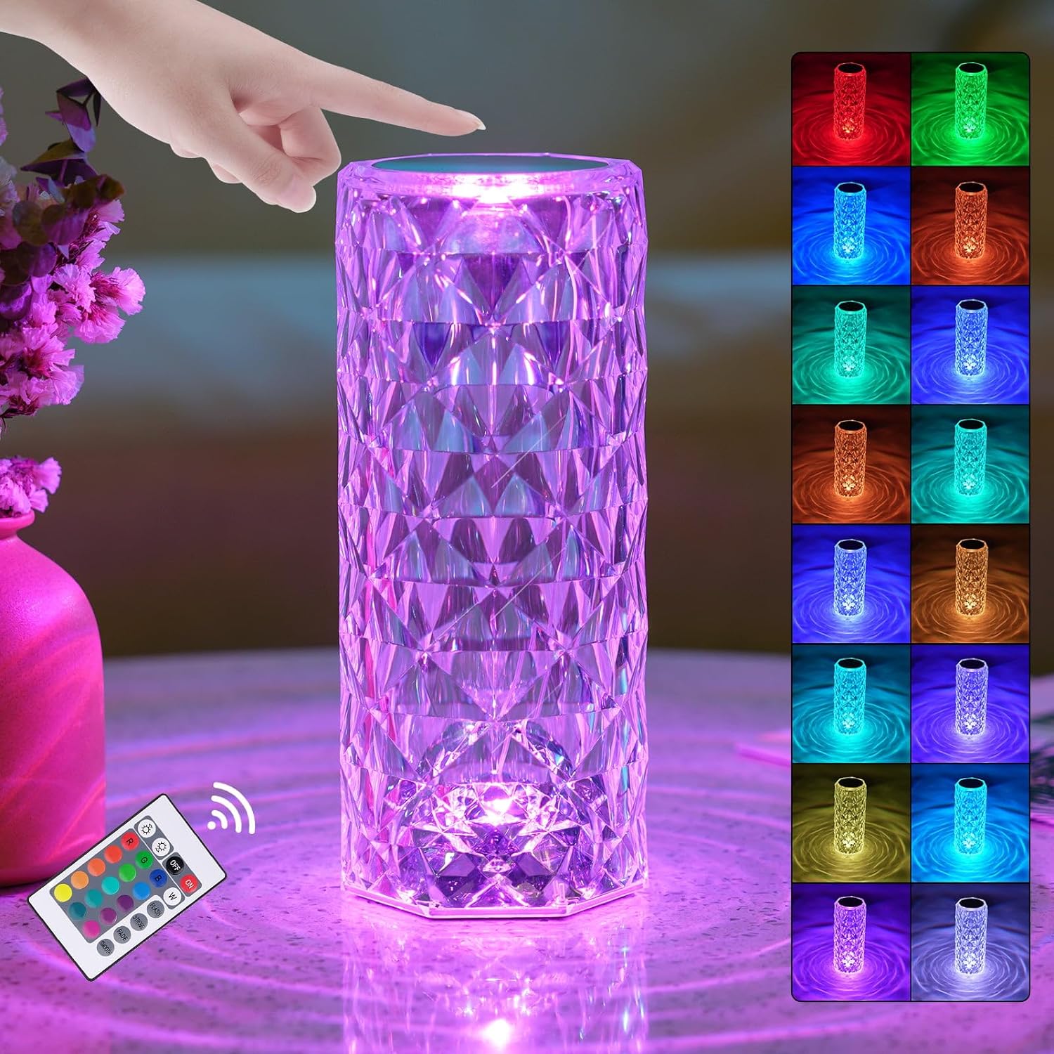 16/3 Colors LED Night Light Rose Light Touch Control Atmosphere lamp RGB Color Changing Crystal Table Lamp for Bedroom SD-SL339